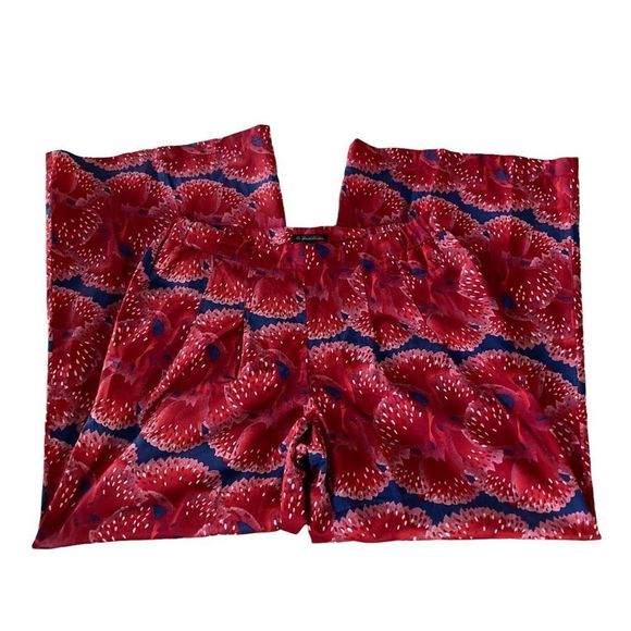 Zac Posen for Brooks Brothers red floral poppy wide leg sateen pants, 4 - Picture 8 of 11